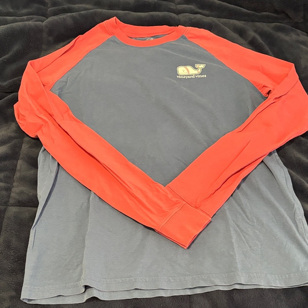 Vineyard Vines boy's blue and pink Long Sleeve baseball Tee